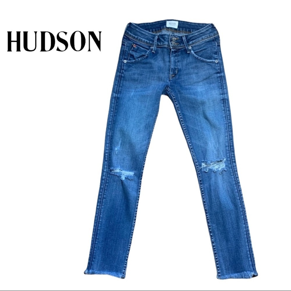 Hudson Womens Colin Midrise Skinny Rawhem Blue Jean Size 24 Made in Los Angeles